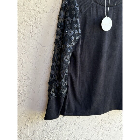 Chenault Women NWT Daisy Beaded Lace Sleeve Black XL Blouse Stretch - Picture 5 of 8